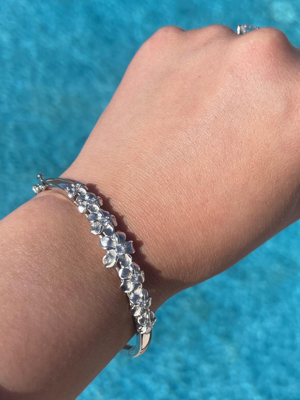 925 Sterling Silver Floral Bangle Bracelet Vintage Hinged Bracelet